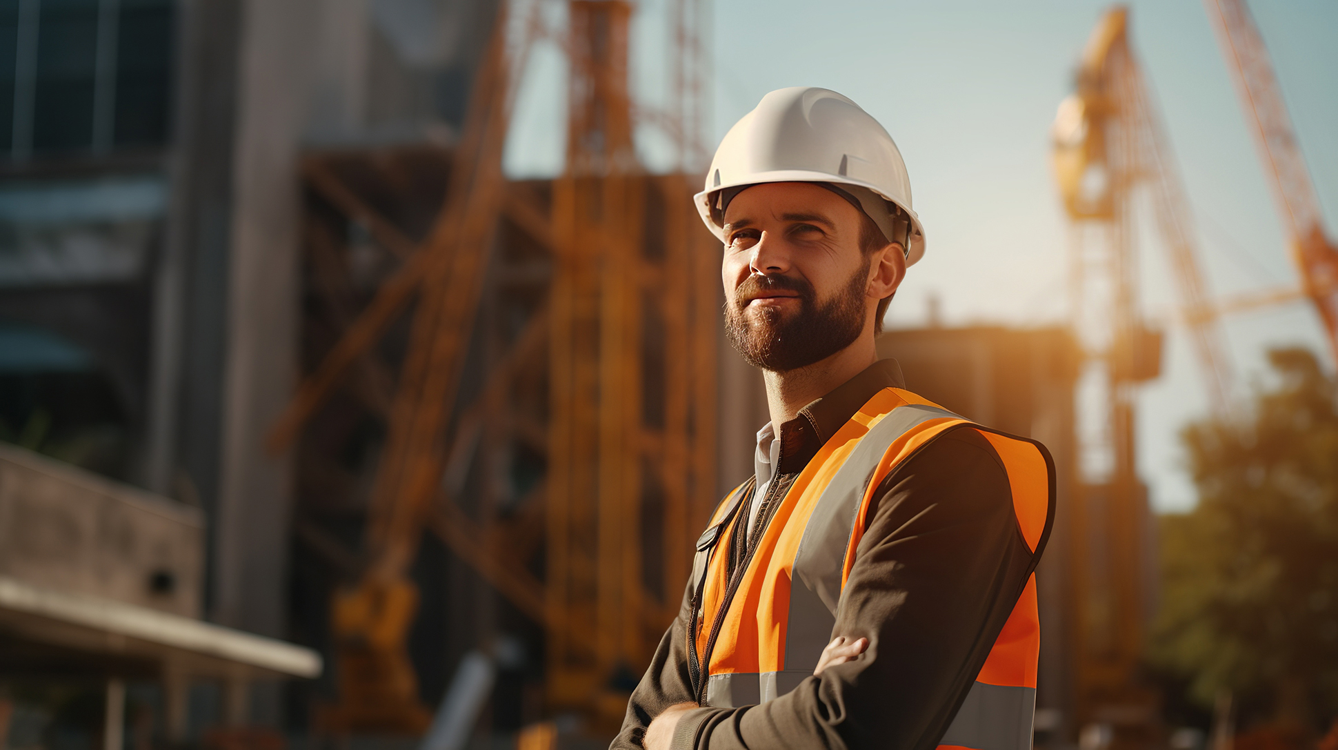 An engineer in a construction uniform on the background of a con